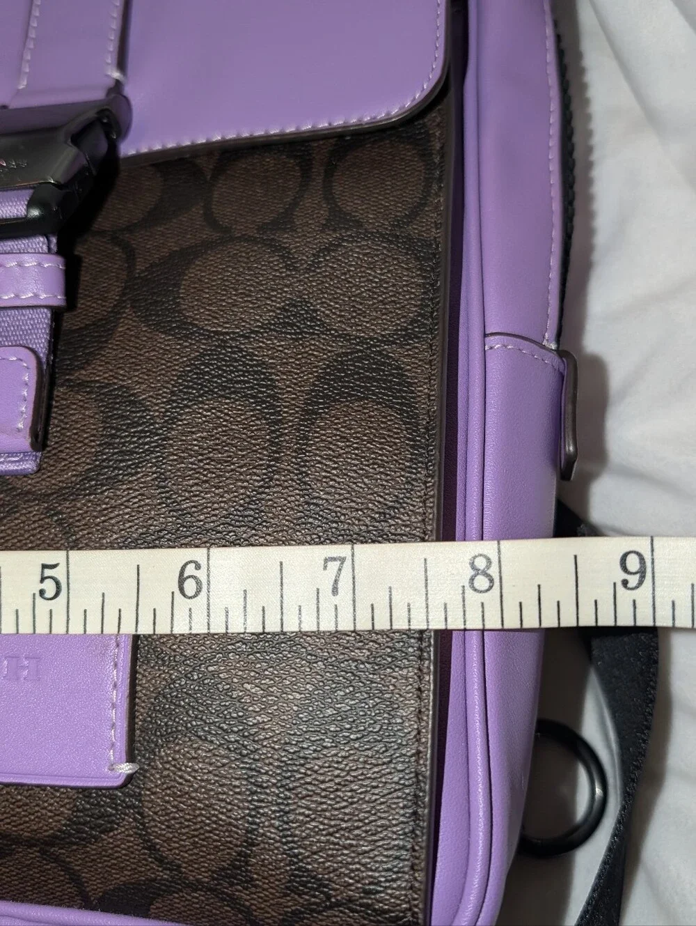 COACH LEATHER AND SIGNATURE COATED CANVAS TRACK PACK Purple Brown CL432 EUC